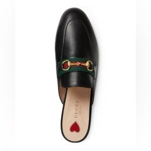 Gucci Princetown Apron Toe Mules with Gold hardware and Green and Red Accents